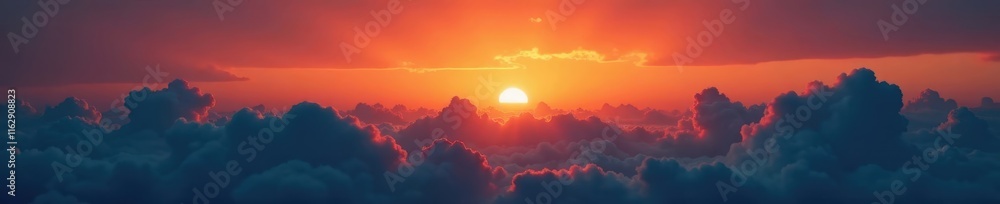 Fototapeta premium Fiery orange fading into deep navy, subtle cloud layers , warm, background