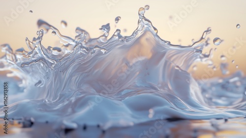 Water splashes create beautiful patterns at sunset near the shoreline with reflections of golden light on the surface photo