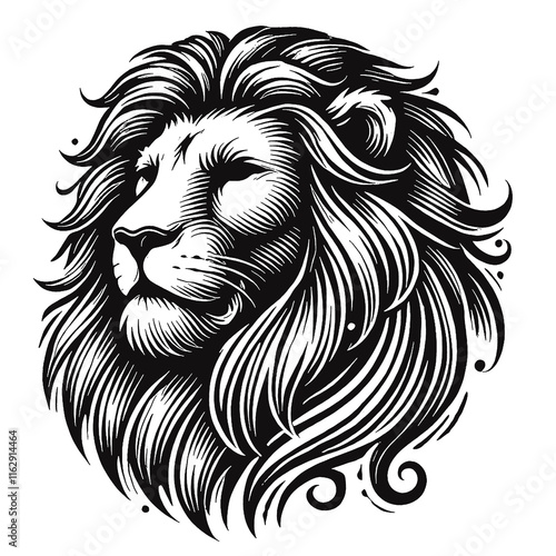 art and illustration, logo, icon, head lion vector black and white