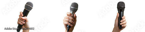 Set of a, Hand holding a microphone, isolated on a transparent background.