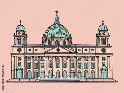 ancient neoclassical building cartoon vector