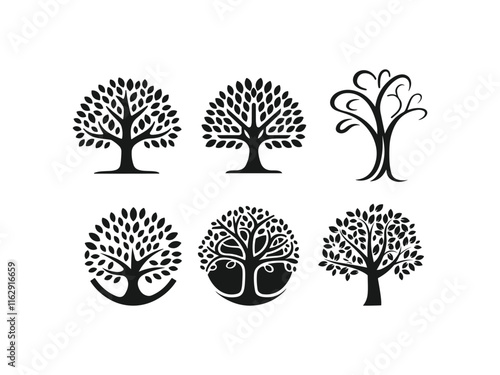 Abstract Tree of life logo icons set vector silhouetee.. Organic nature symbols