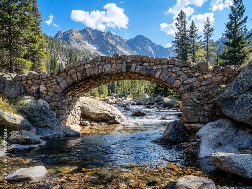 Stone arch bridge over a mountain stream. (1) Stone arch bridge over a mountain stream. (1)