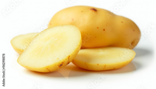 Close up of Fresh Yellow Potatoes with Slices