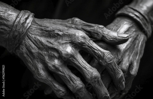 Reference 
photographs of elderly man's hands in wood photo