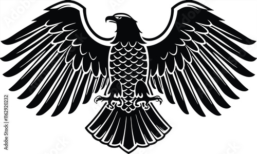 Majestic Black Eagle Wings Spread, Powerful Bird of Prey