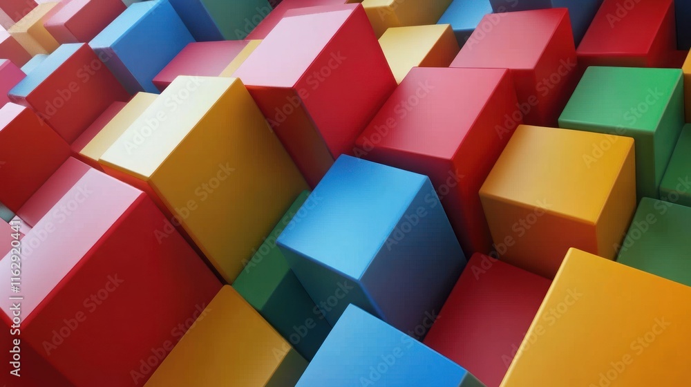 Abstract Colorful Cubes 3D Render: A vibrant composition of multicolored cubes forming a dynamic and visually striking abstract pattern, showcasing a playful interplay of geometric shapes and colors. Abstract Colorful Cubes 3D Render: A vibrant composition of multicolored cubes forming a dynamic and visually striking abstract pattern, showcasing a playful interplay of geometric shapes and colors.