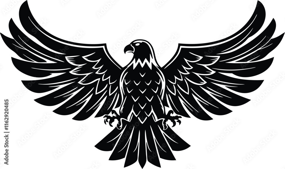 Obraz premium Majestic Black Eagle Wings Spread, Soaring Bird of Prey