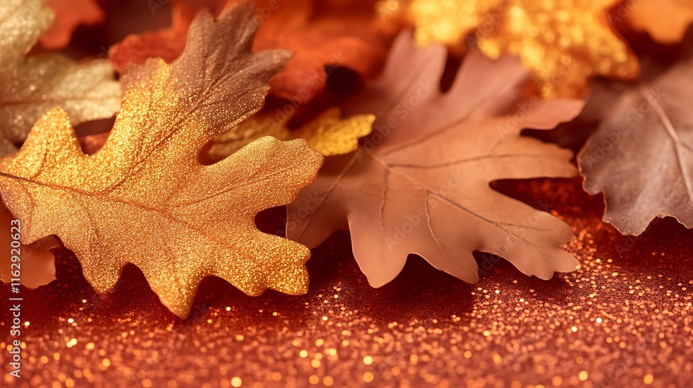Glittering autumn leaves on a copper background Glittering autumn leaves on a copper background