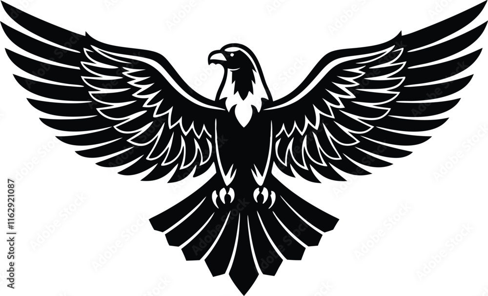 Obraz premium Majestic Black Eagle Wings Spread, Soaring High, Fierce Bird