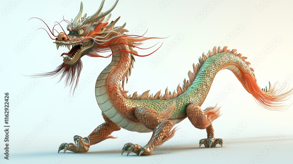 Obraz premium Majestic dragon in a dynamic pose showcasing intricate details and vibrant colors