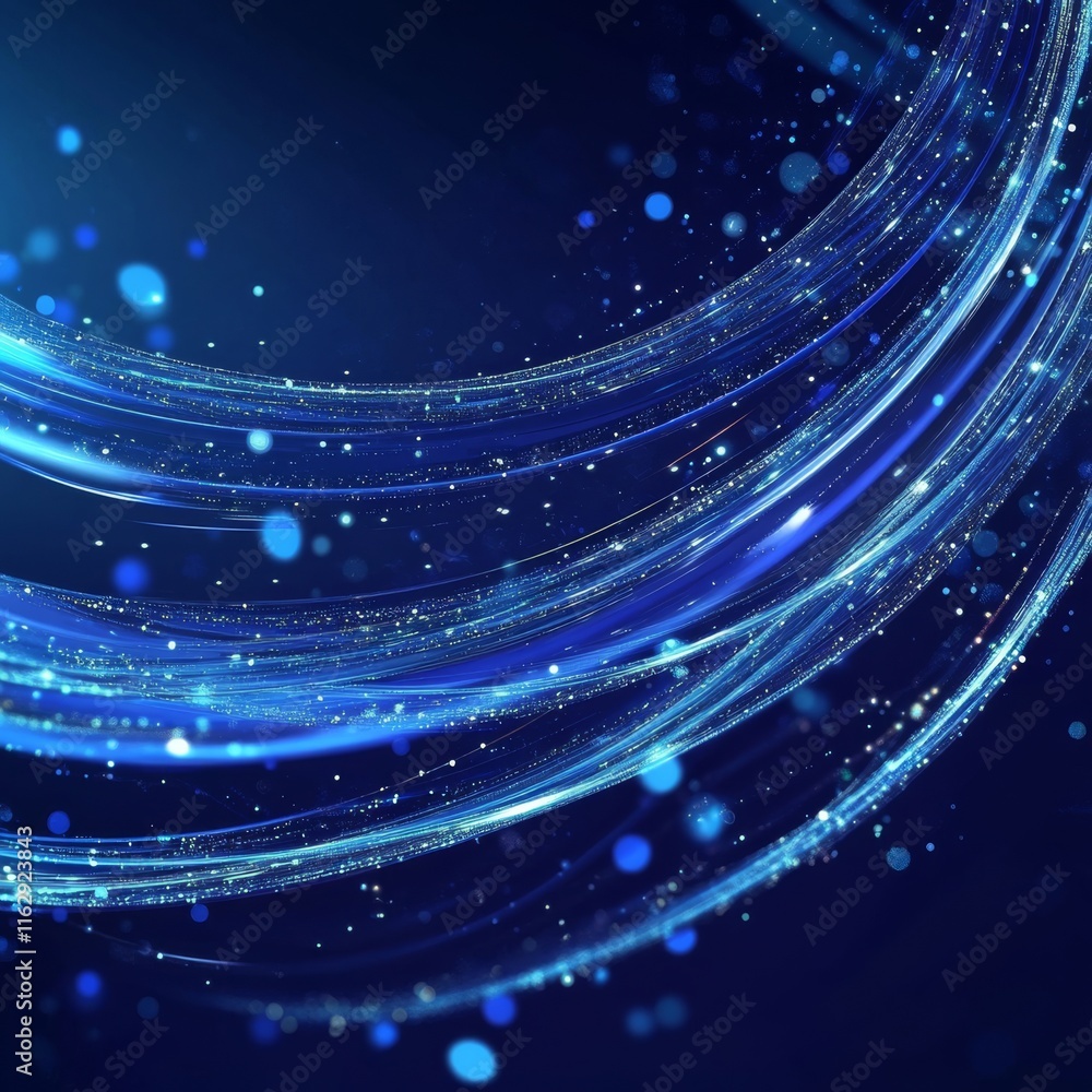 Obraz premium Elegant blue stage background with blue dot neon line and lighting effect sparkle. Luxury template award design. Vector illustration
