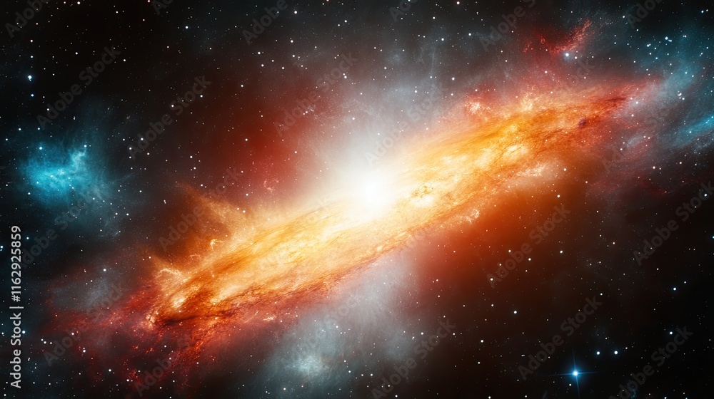 Fototapeta premium Journey Through the Cosmic Void Revealing the Vibrant Glow of a Distant Galaxy in Endless Space