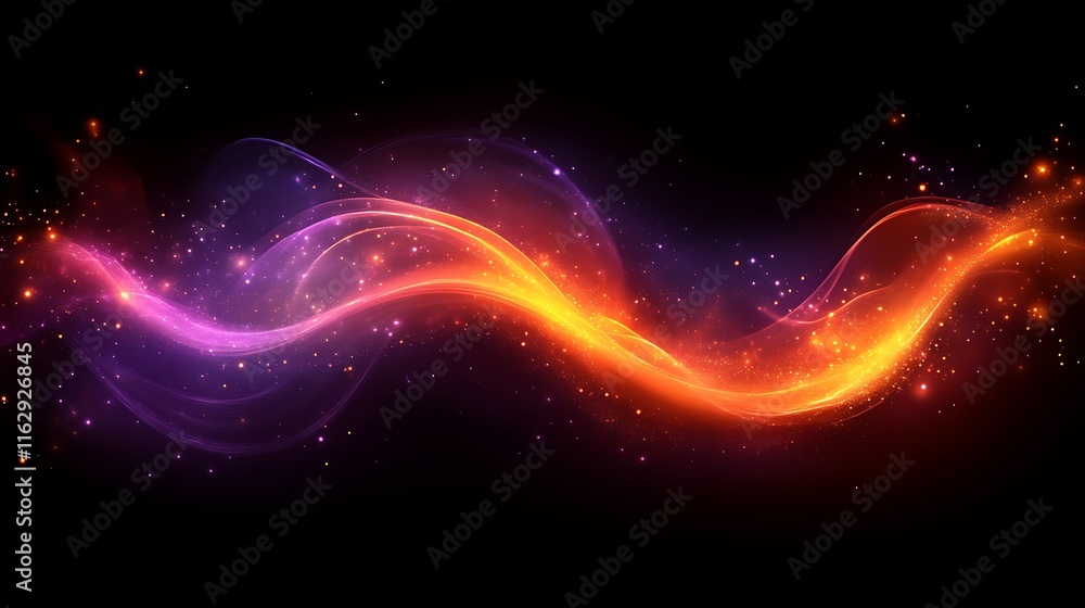 Fototapeta premium Glowing Orange and Purple Waves With Sparkling Dust