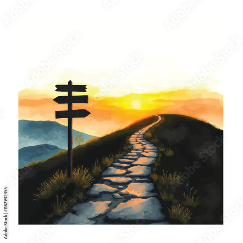 Inspiring path at sunrise with choices