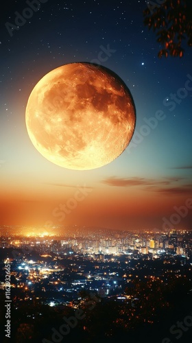 Ethereal moonlit nights Lunar beauty in sleeping city photo