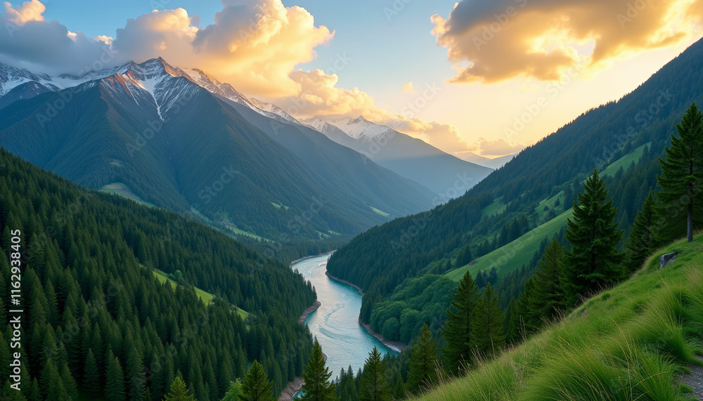 Obraz premium Majestic Mountain Valley at Sunset