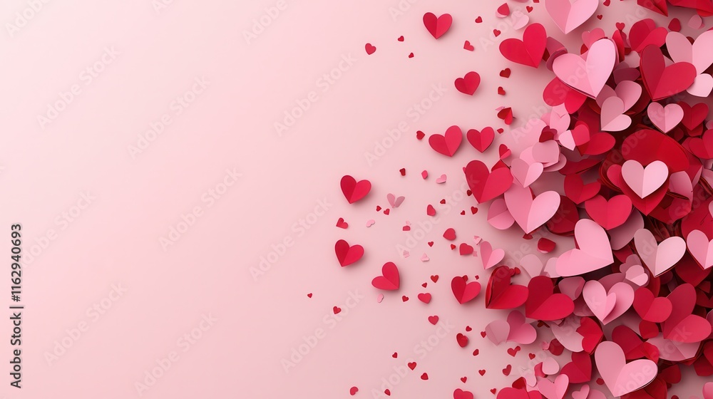 Creative Composition of Scattered 3D Hearts in Shades of Pink and Red on a Soft Blush Background for Valentine’s Day and Romantic Themes Creative Composition of Scattered 3D Hearts in Shades of Pink and Red on a Soft Blush Background for Valentine’s Day and Romantic Themes