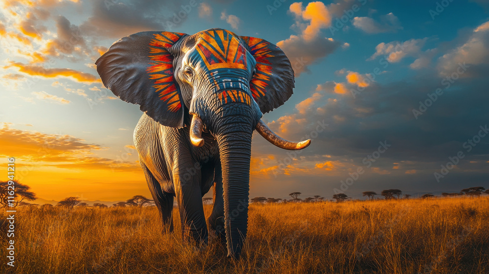 Fototapeta premium Majestic elephant with colorful tribal patterns: Black History Month