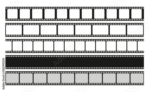 Film strip vector set. Retro movie slides template. Video or photo tape