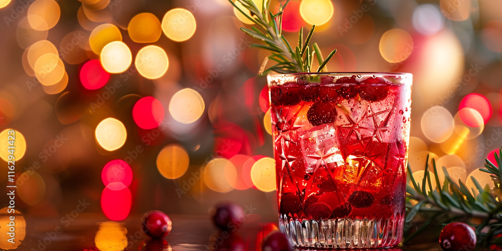 Refreshing Glass of Red Liquid with Ice and Rosemary Sprig Refreshing Glass of Red Liquid with Ice and Rosemary Sprig