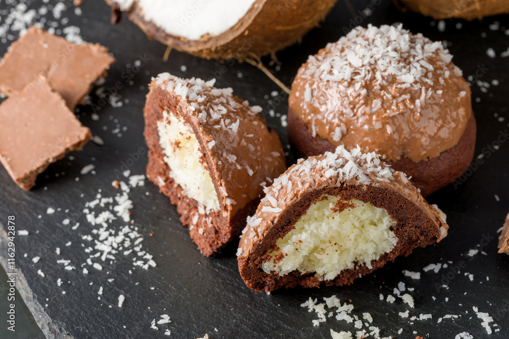 Delicious homemade chocolate coconut cookies, close-up Delicious homemade chocolate coconut cookies, close-up