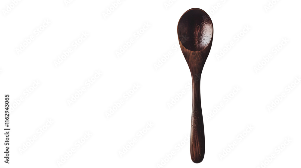 Small wooden spoon side view, highlighting its rounded bowl and long handle isolated on white background Small wooden spoon side view, highlighting its rounded bowl and long handle isolated on white background