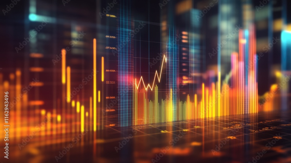 Abstract financial data visualization with vibrant colors and upward trends. Abstract financial data visualization with vibrant colors and upward trends.