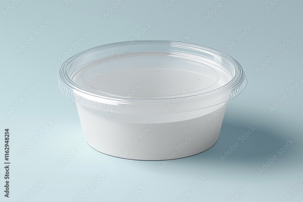 A white round paper food container with clear lid, plastic bowl mockup A white round paper food container with clear lid, plastic bowl mockup