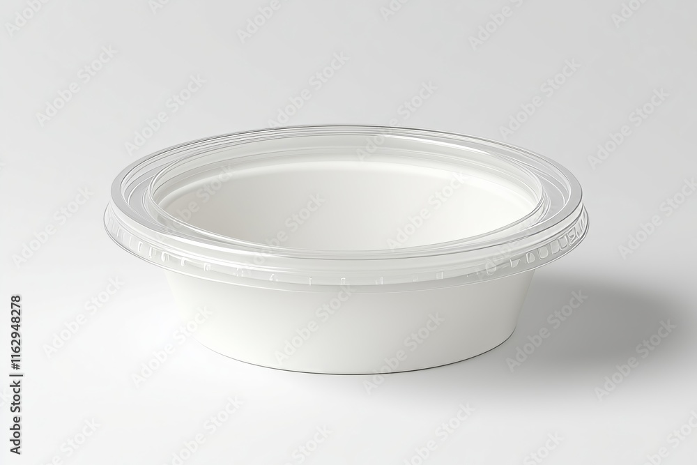 A white round paper food container with clear lid, plastic bowl mockup A white round paper food container with clear lid, plastic bowl mockup