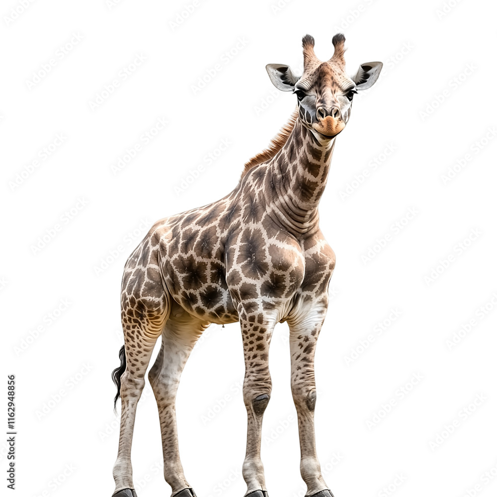 Naklejka premium Giraffe standing on transparent background.
