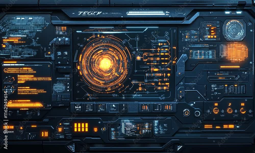 Futuristic control panel displaying data and energy patterns. Futuristic control panel displaying data and energy patterns.