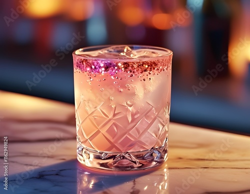 Sparkling Cocktail with Shimmering Pink Glitte photo