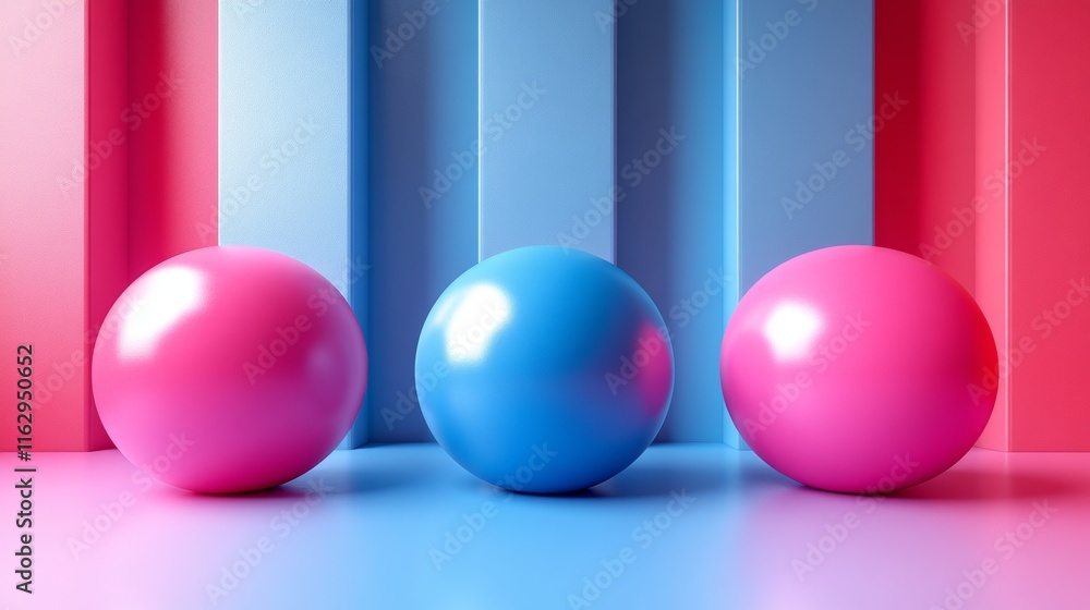 Minimalist decor with pink and blue spheres Minimalist decor with pink and blue spheres