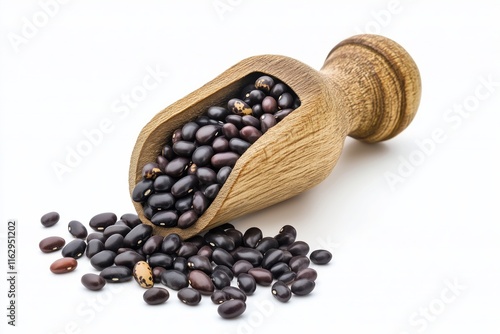Eye beans in a wooden bailer on a white background