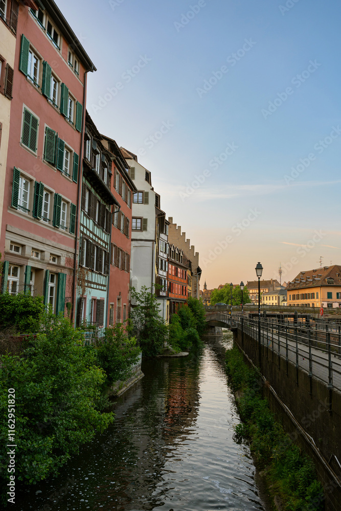 Naklejka premium River channel Petite France in Strasbourg, France.