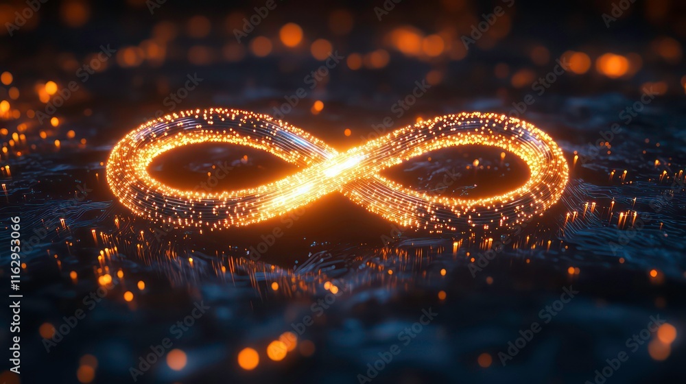 Glowing infinity symbol on dark background. Glowing infinity symbol on dark background.