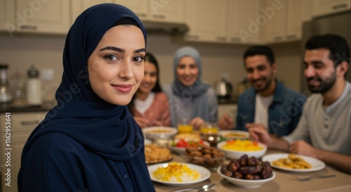 Happy Muslim family having dinner at home. Ramadan celebration, Iftari , Ramadan iftari , Happy Muslim family having dinner at home in evening. Ramadan celebration

 photo