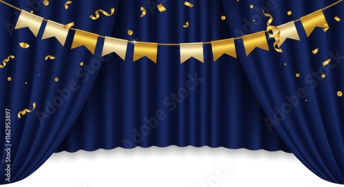 blue curtain with spotlight, the curtain opens, the show is about to start, Blue stage curtain, photo, isolated on white background
