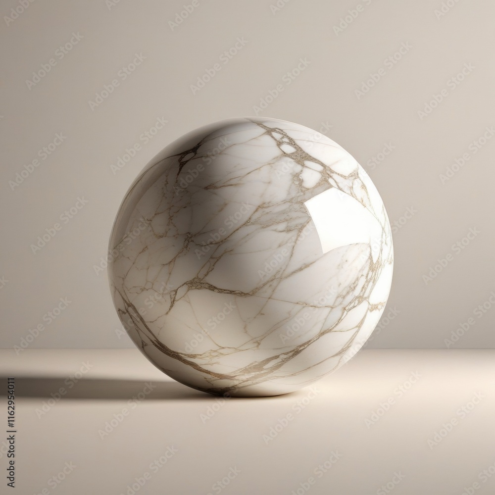 A smooth spherical object with a mesmerizing pattern of white marble veining and subtle gold accents A smooth spherical object with a mesmerizing pattern of white marble veining and subtle gold accents