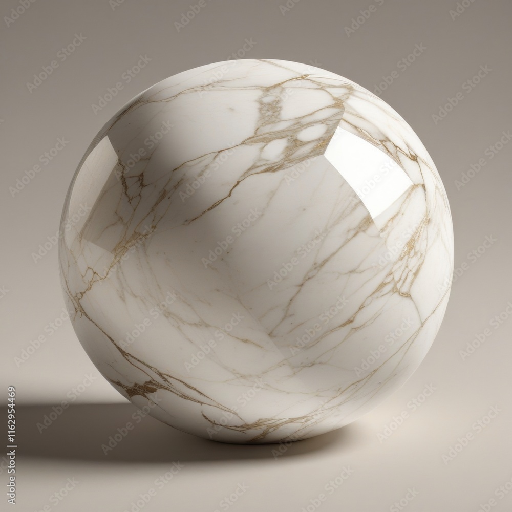 A smooth spherical object with a mesmerizing pattern of white marble veining and subtle gold accents A smooth spherical object with a mesmerizing pattern of white marble veining and subtle gold accents