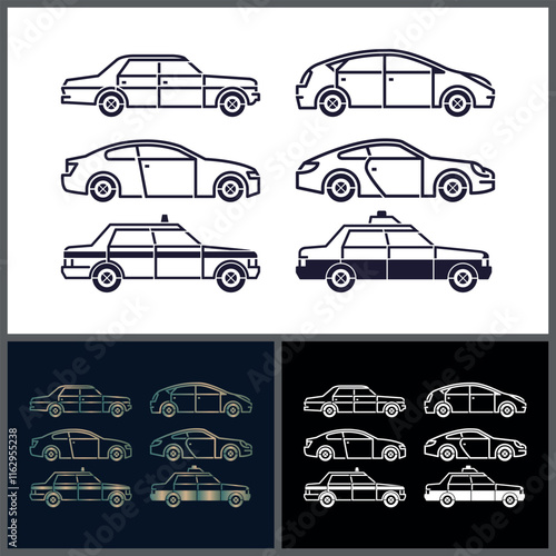 Saloon car line art vector set icon illustration