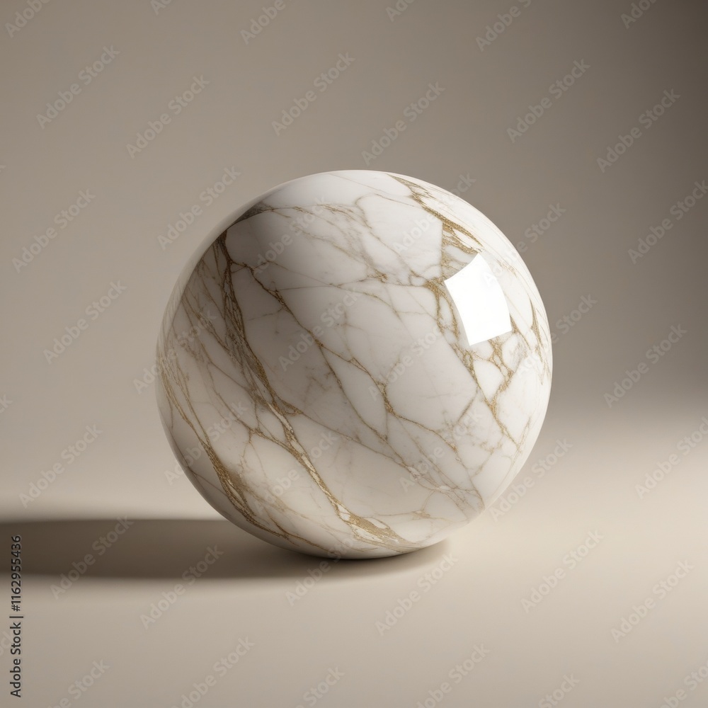 A smooth spherical object with a mesmerizing pattern of white marble veining and subtle gold accents A smooth spherical object with a mesmerizing pattern of white marble veining and subtle gold accents