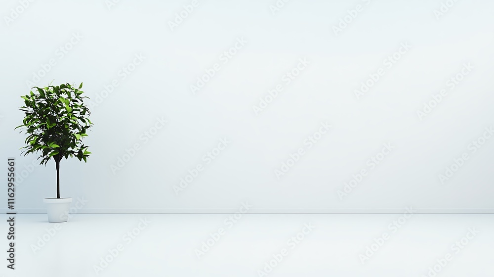 Obraz premium Small potted plant against a minimalist white wall