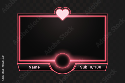 Pink romantic overlay frame for game live stream broadcast with logo place