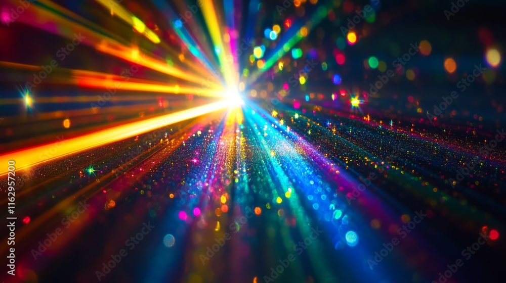 Obraz premium A colorful light show with a bright yellow light in the center