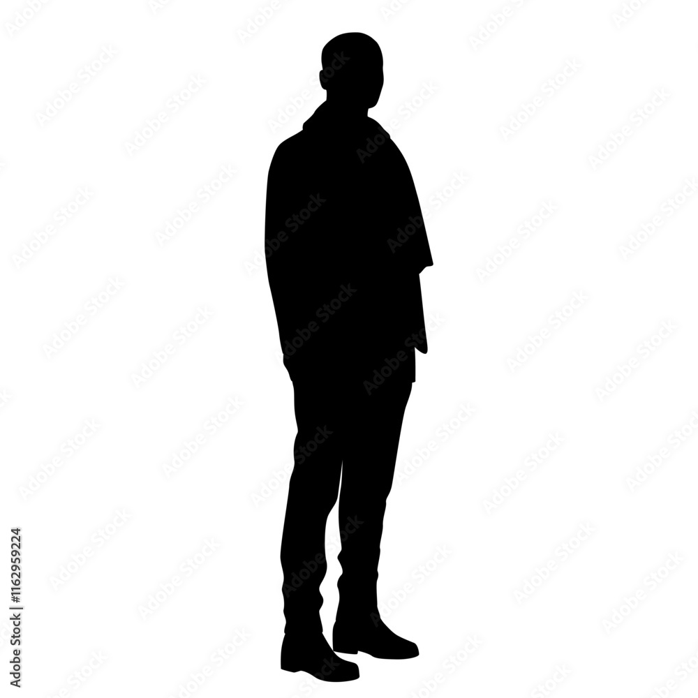 Obraz premium Silhouette of man standing, vector, single, profile, business people, black color, isolated on white background