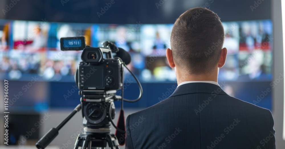 Professional videographer capturing a live event with multiple screens Professional videographer capturing a live event with multiple screens