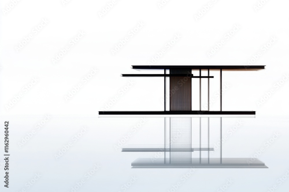 Minimalist Modern Architecture Against Expansive White Background with Reflection Minimalist Modern Architecture Against Expansive White Background with Reflection