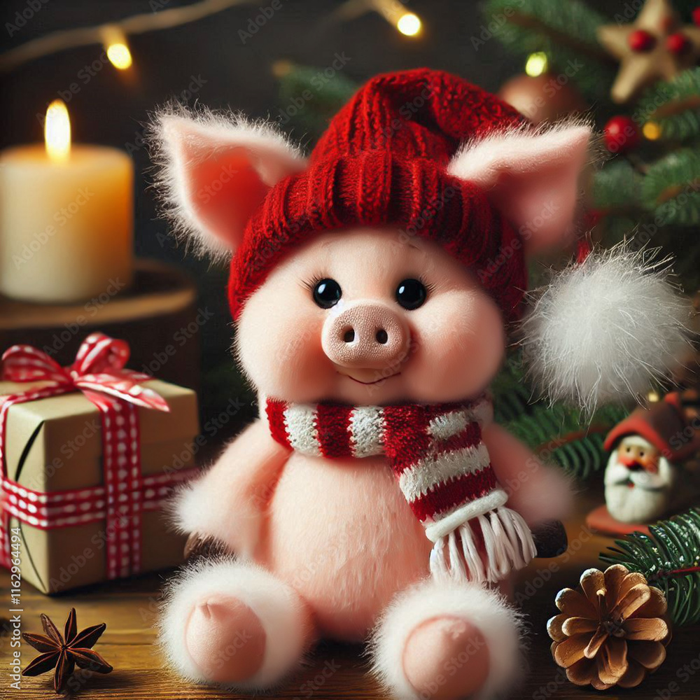 photo, doll, illustration, wallpaper Cute pig doll celebrates Christmas photo, doll, illustration, wallpaper Cute pig doll celebrates Christmas